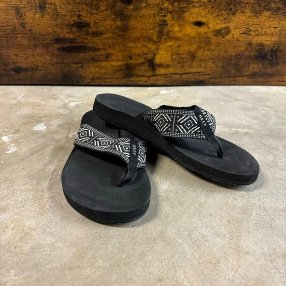 Reef Spring woven sandals flip flops womens 9 black white beach summer comfort - Picture 4 of 8